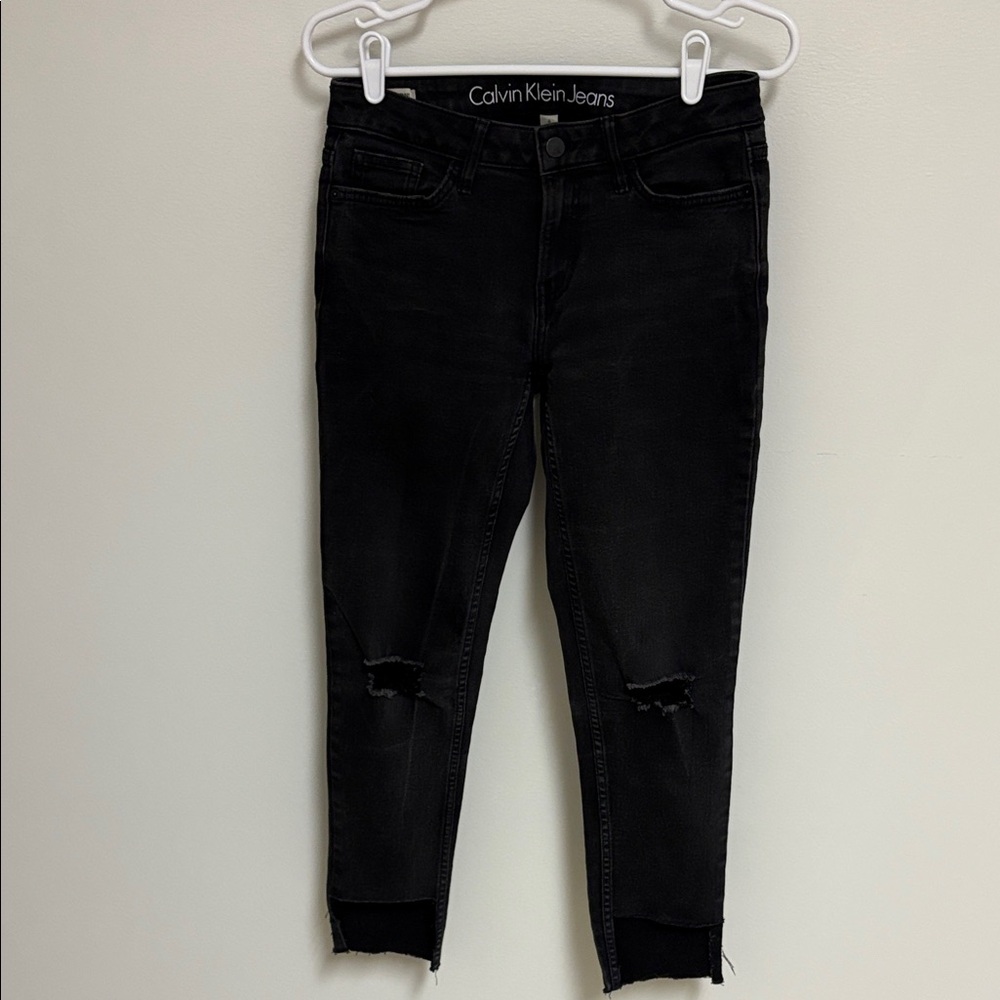 Calvin Klein Women's Distressed Black Ankle Jeans